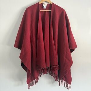 Talbots 100% Wool Red Fringe Women's Cape